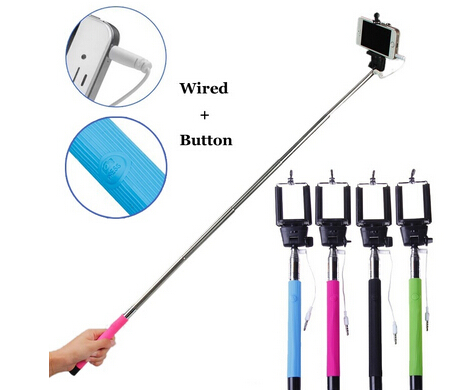 New Extendable Cable Wired Selfie Stick selfie Monopod with Phone Clip for iPhone 5 5S iphone 6 Galaxy S5 / Monopod Wholesaler